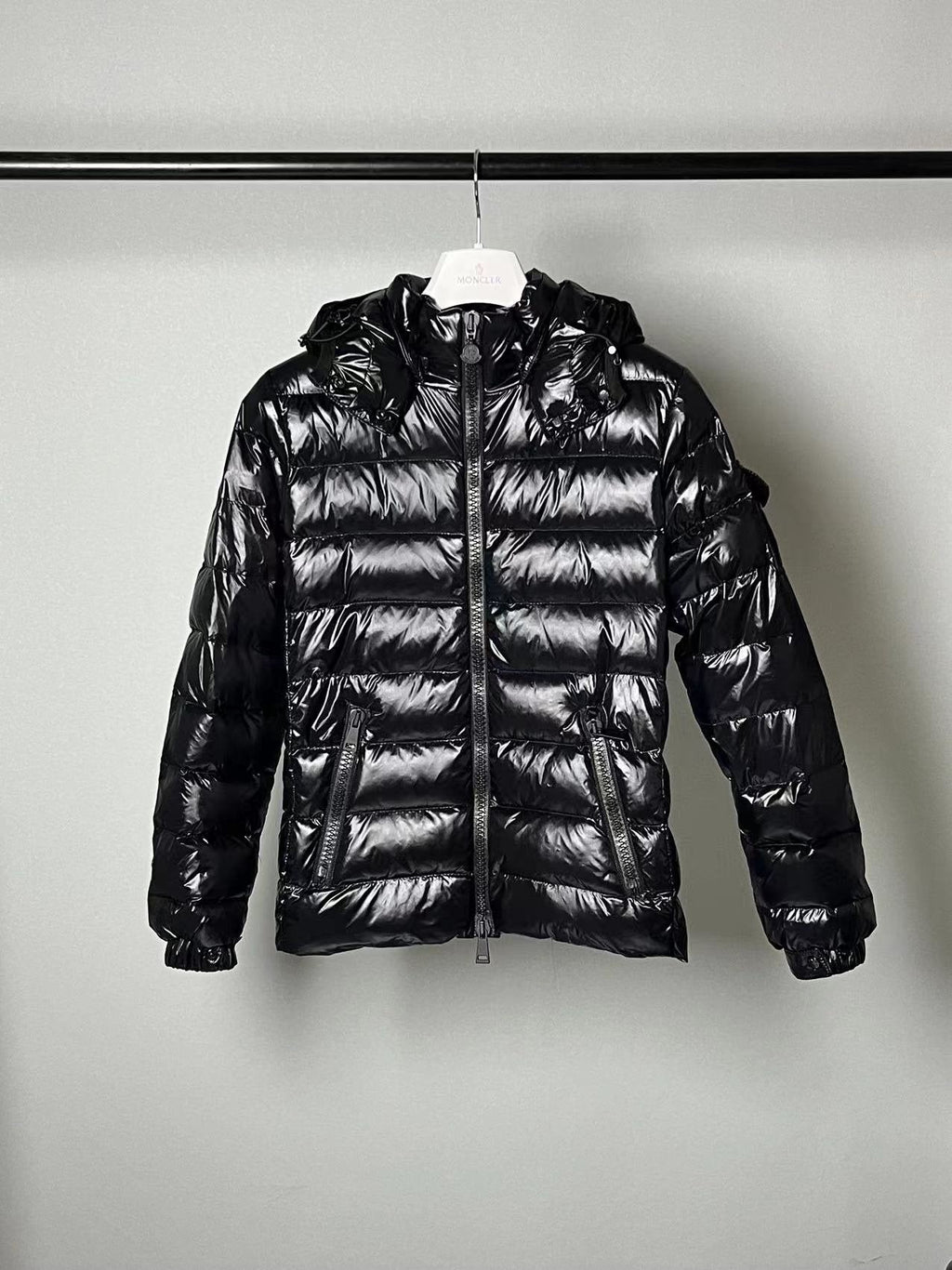 Moncler Black Glossy Hooded Puffer Coat