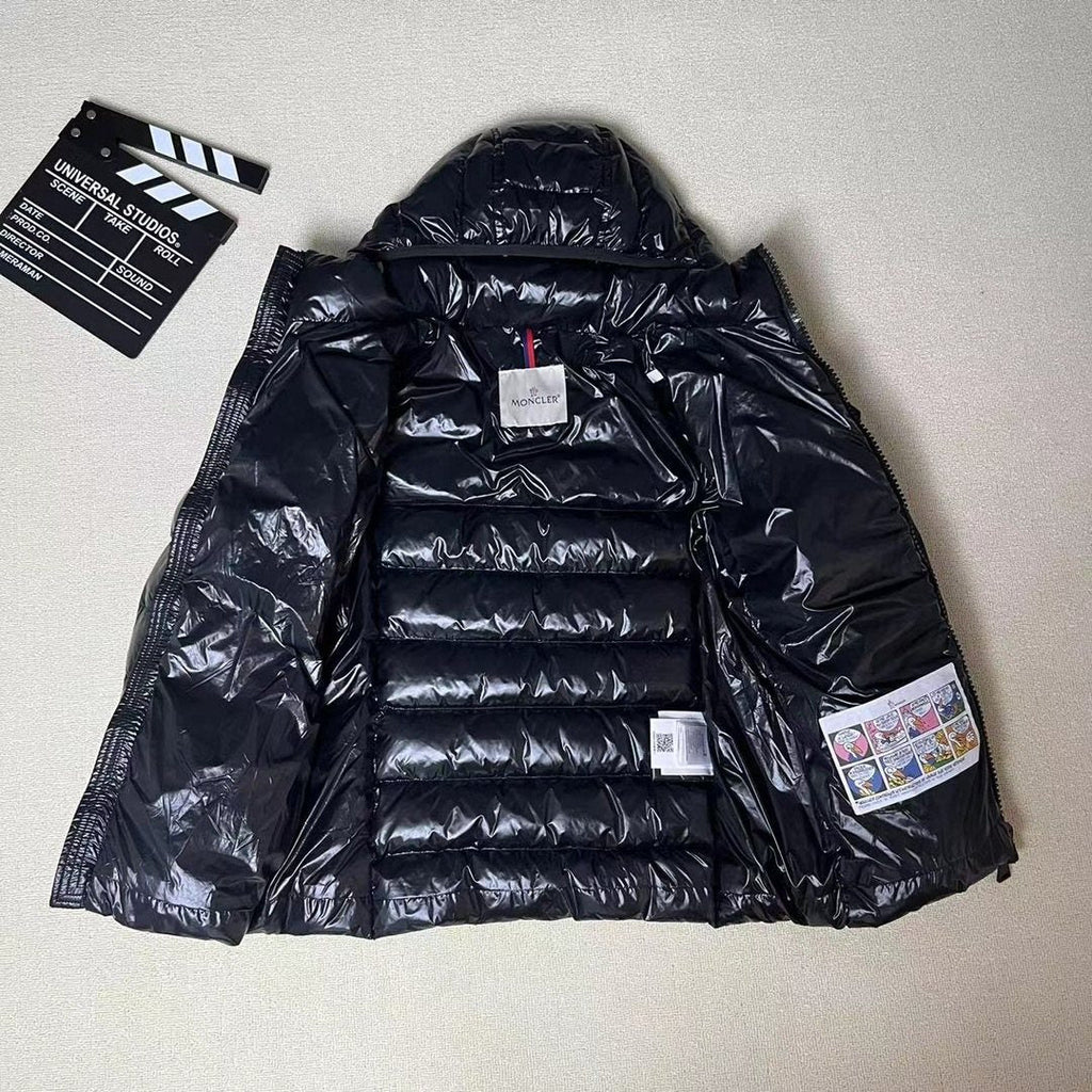 Moncler Black Glossy Hooded Puffer Coat