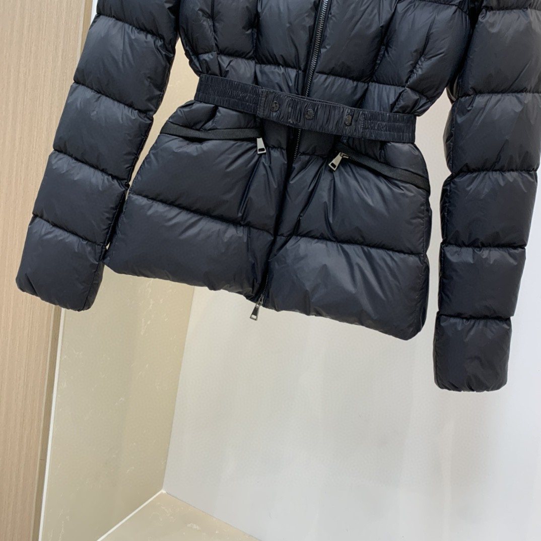 Moncler Fur-Trim Belted Puffer Coat