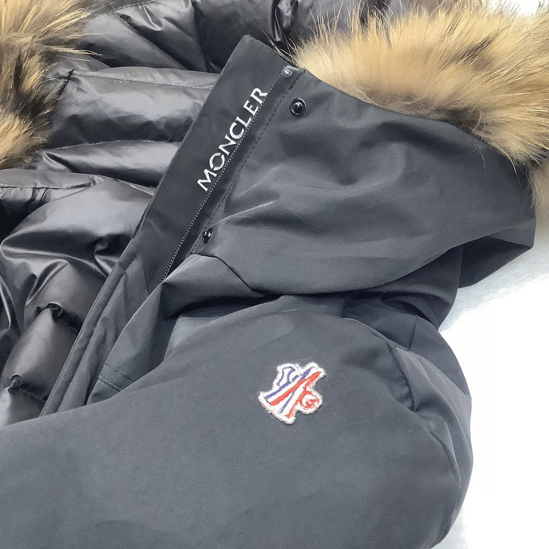 Moncler Belted Fur-Trim Hooded Coat
