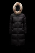 Moncler Hooded Fur-Trim Long Down Coat