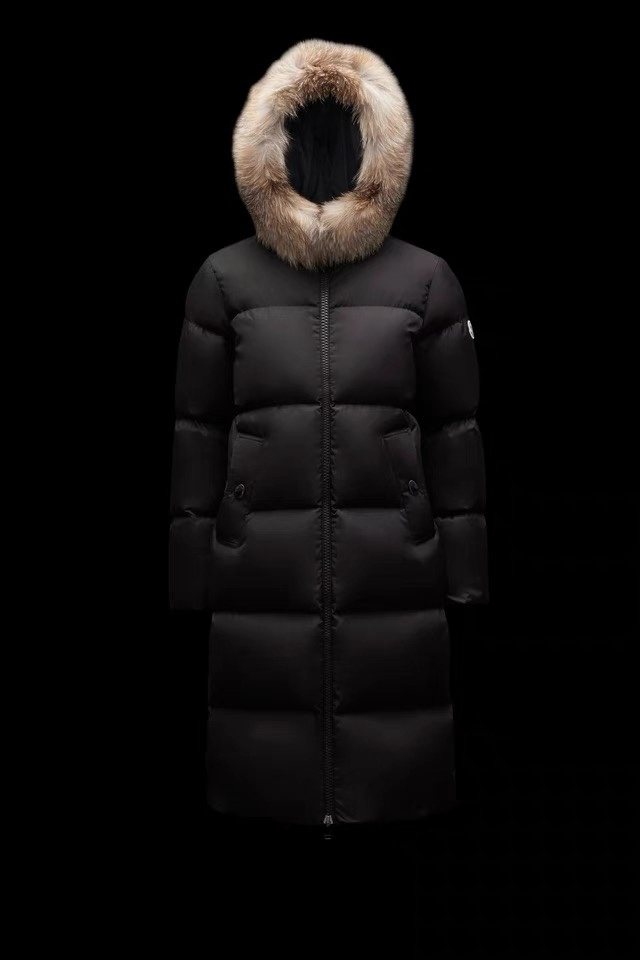 Moncler Hooded Fur-Trim Long Down Coat