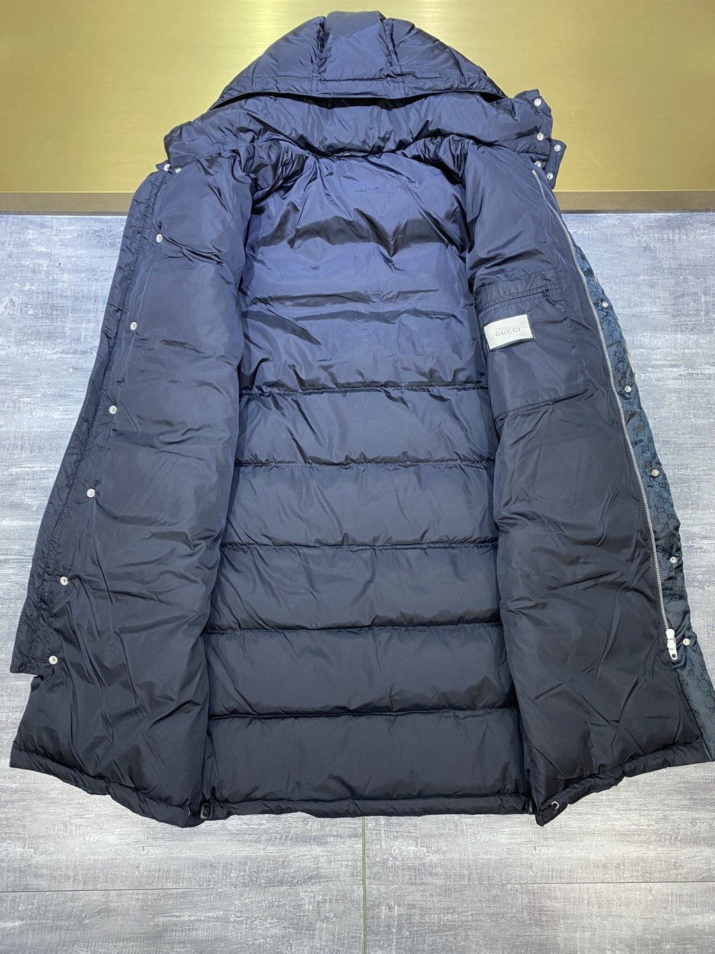 GUCCI Tonal Monogram Long Down Jacket