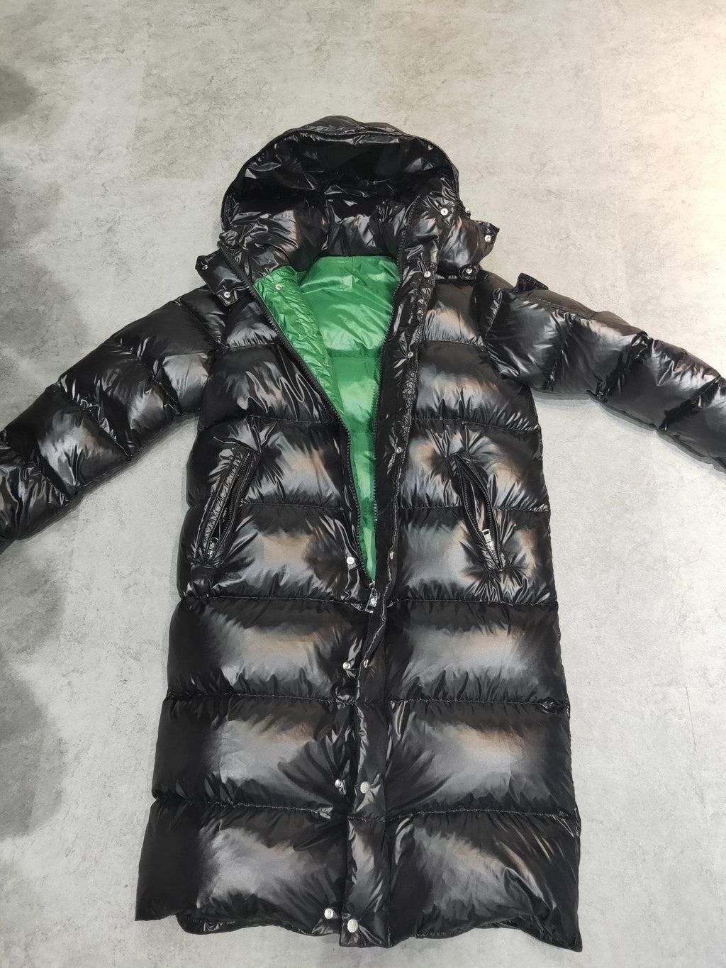 Moncler Glossy Hooded Long Down Coat