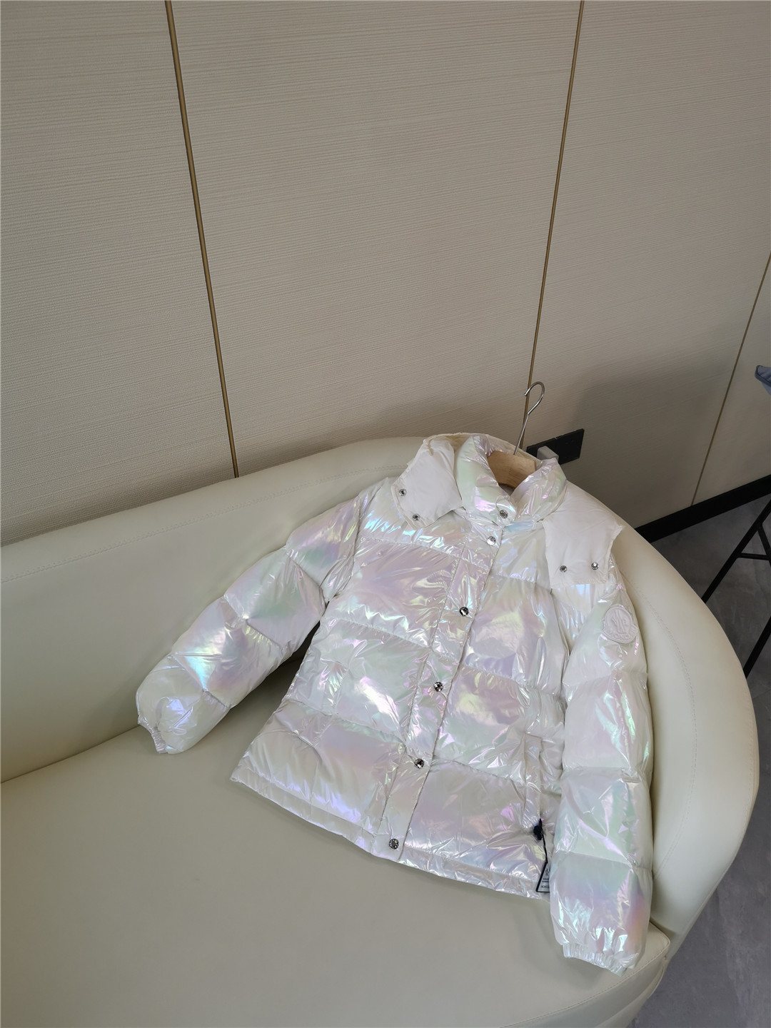 Moncler Iridescent White Short Down Coat