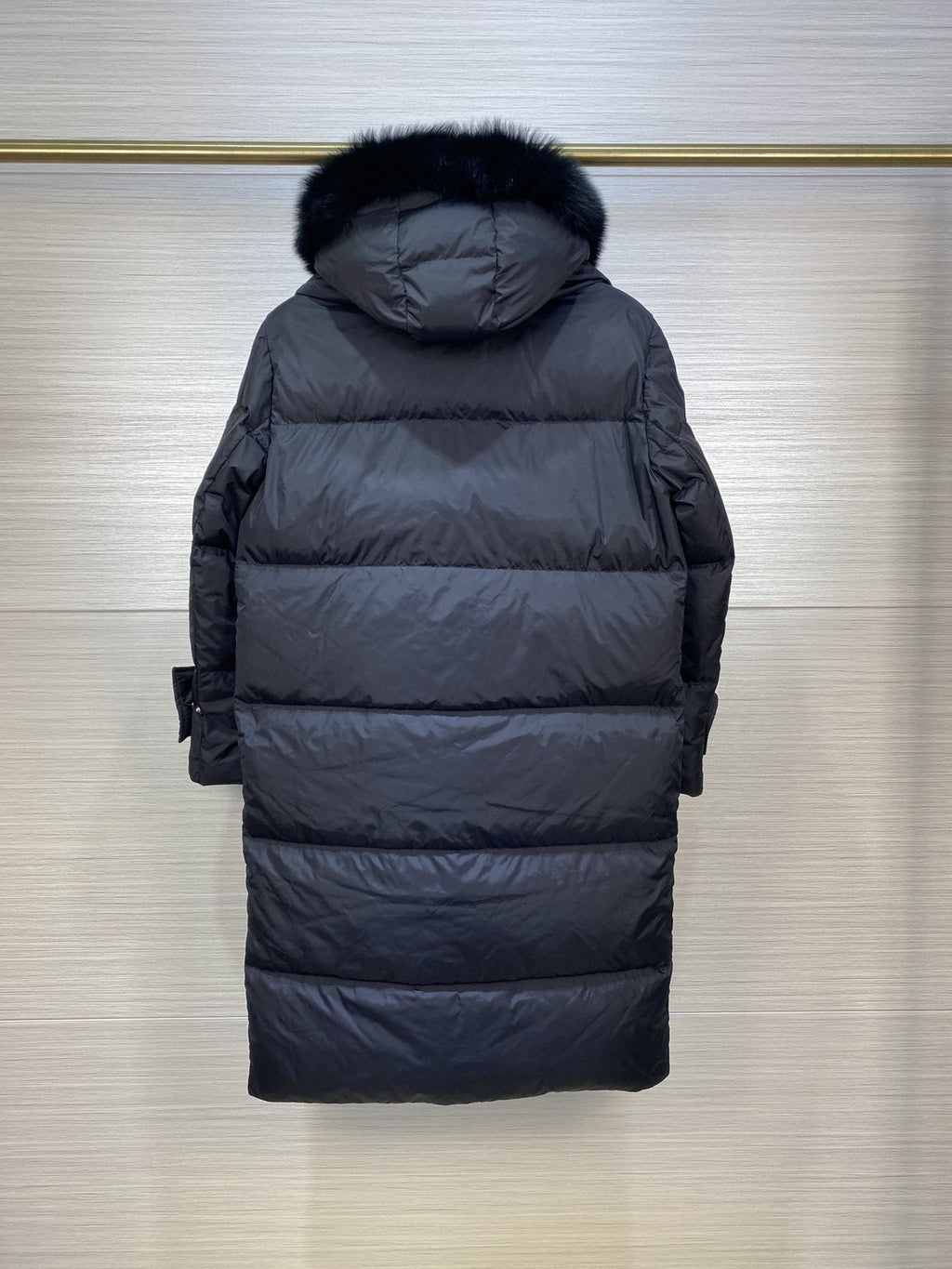 Moncler Women's Long Hooded Fur-Trim Down Coat