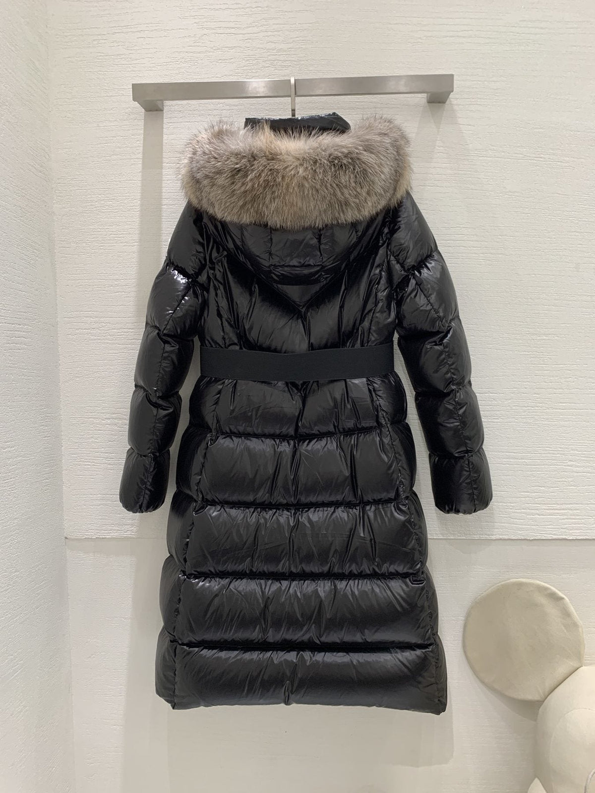 Moncler Women’s Long Down Jacket with Fur-Trim Hood