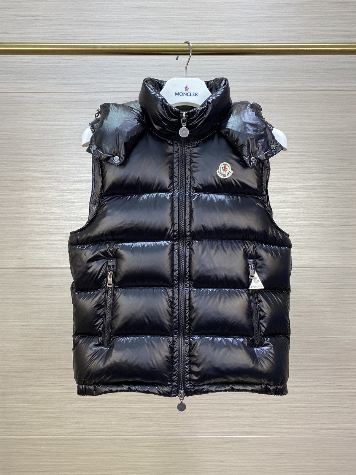 Moncler Hooded Glossy Puffer Down Vest
