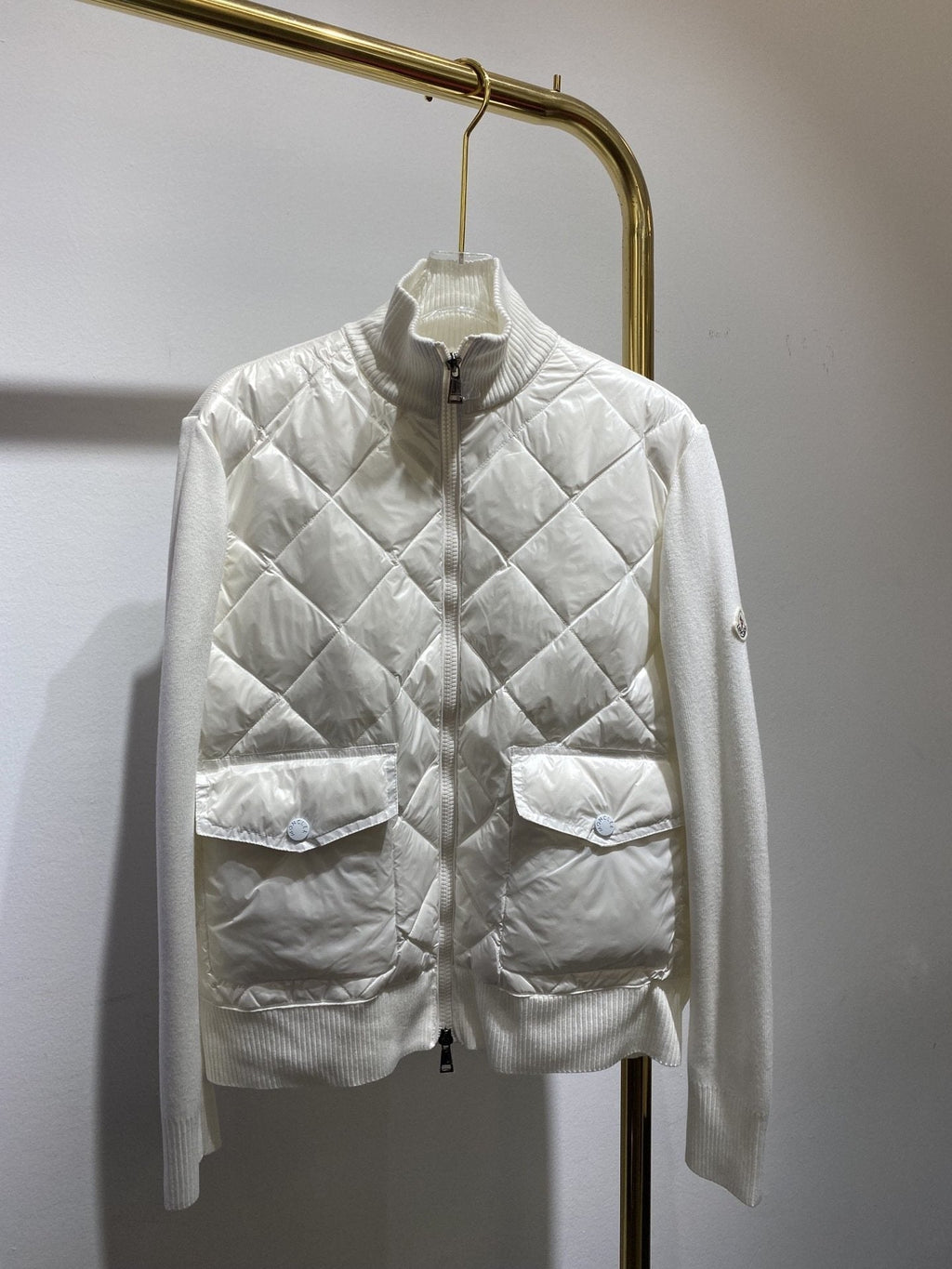 Moncler Diamond-Quilted Knit Sleeve Jacket