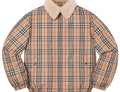 Burberry Beige Check Shearling-Collar Puffer Jacket