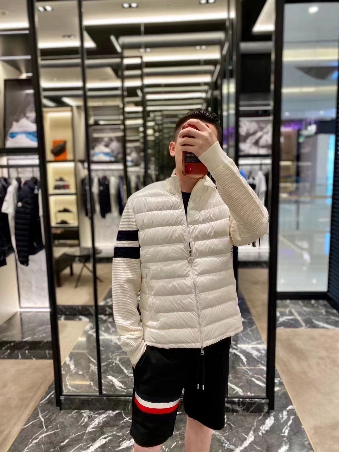 Moncler Knit-Sleeve Quilted Down Jacket