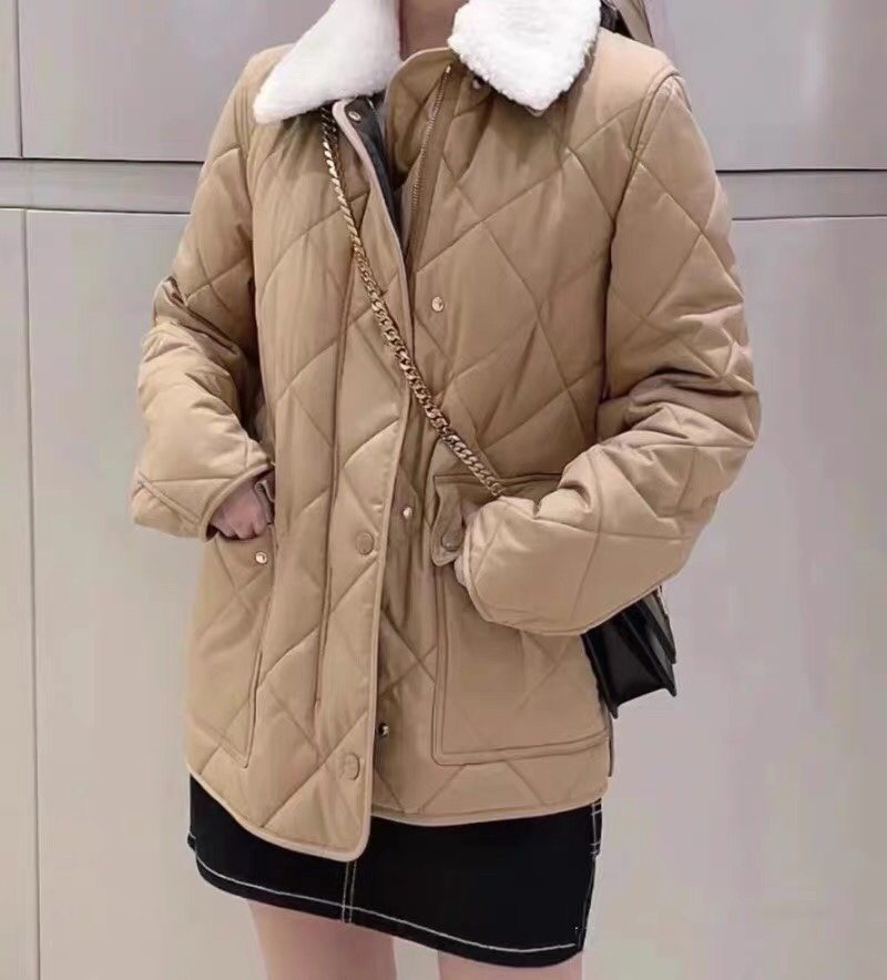 Burberry Diamond-Quilted Contrast-Collar Jacket
