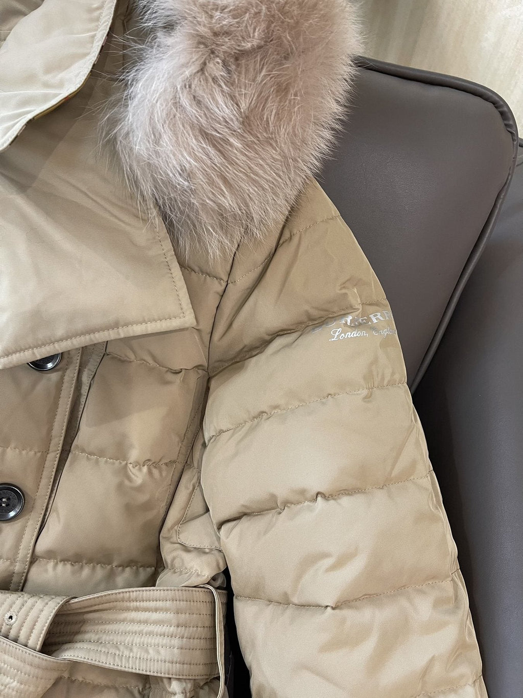 Burberry Belted Hooded Long Down Jacket