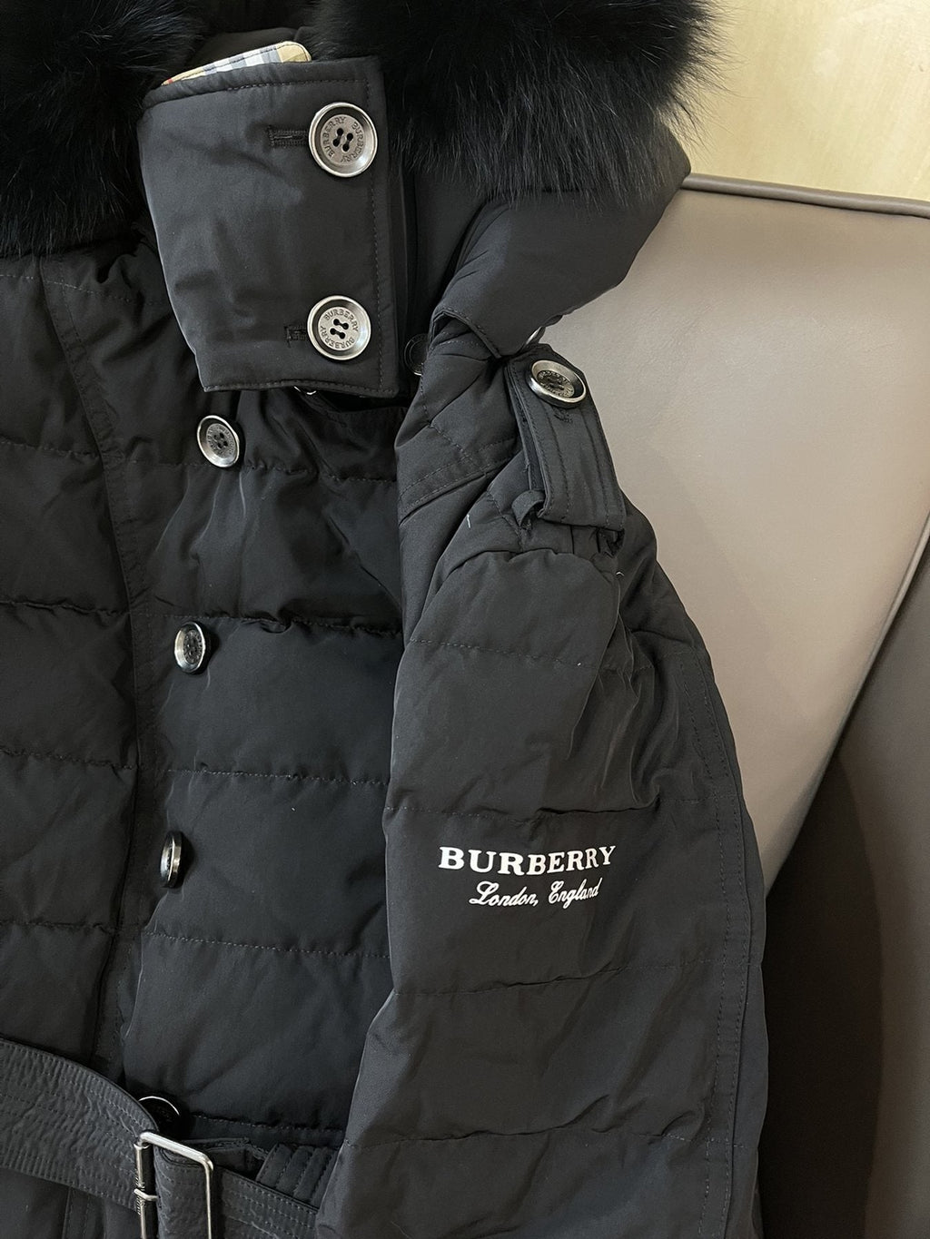 Burberry Belted Hooded Long Down Jacket