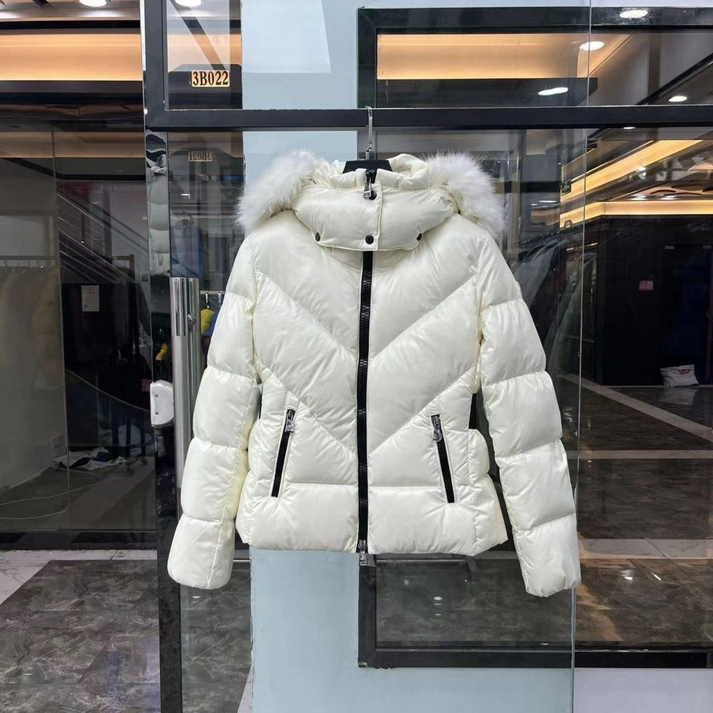 Moncler Celac Fur-Trim Hood Short Down Jacket