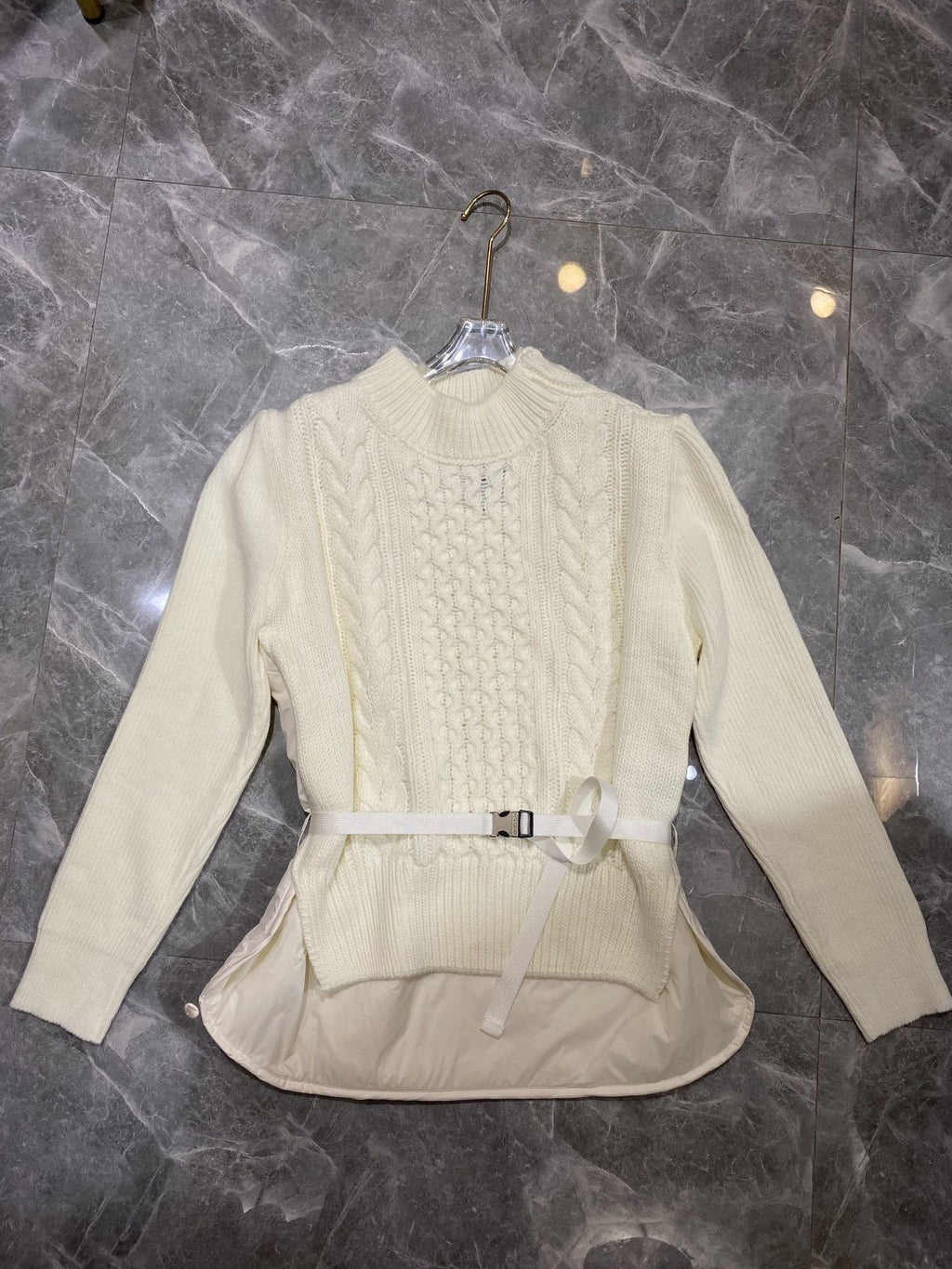 Moncler Belted Padded Panel Cable-Knit Sweater