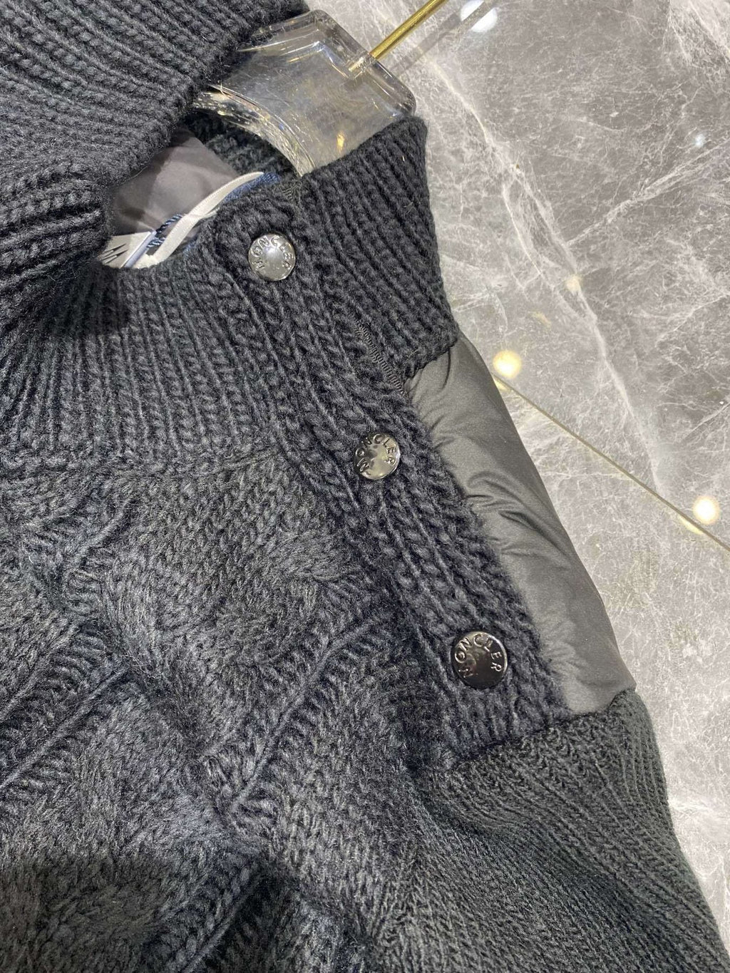 Moncler Belted Padded Panel Cable-Knit Sweater