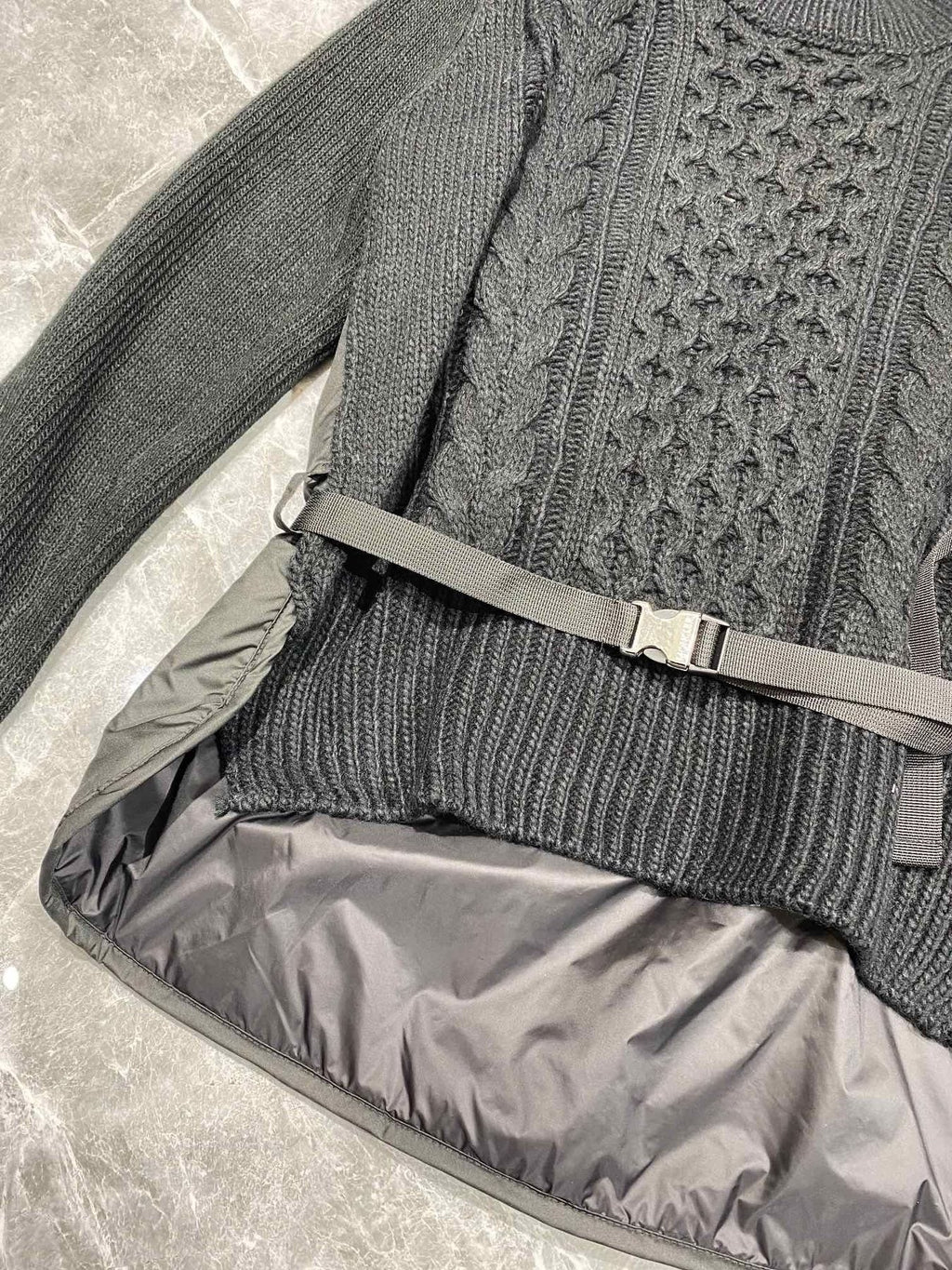 Moncler Belted Padded Panel Cable-Knit Sweater