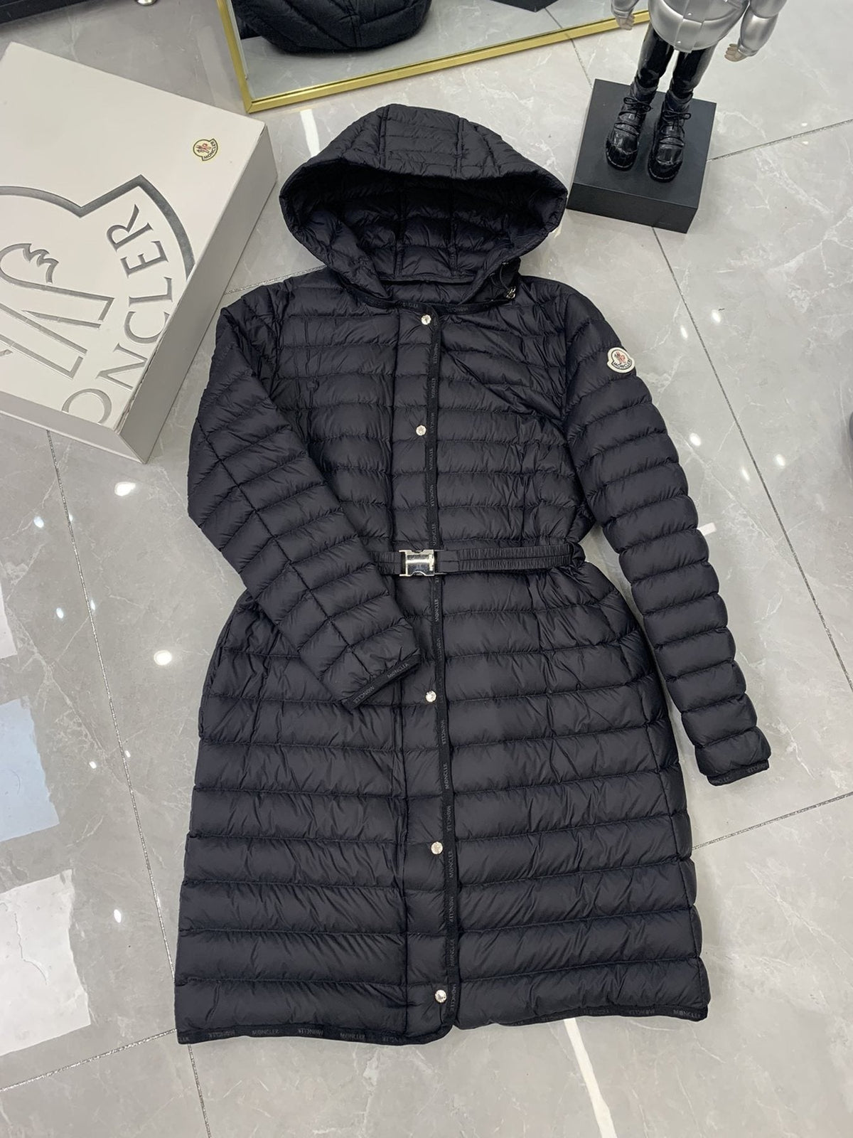 Moncler Women’s Belted Hooded Long Down Coat
