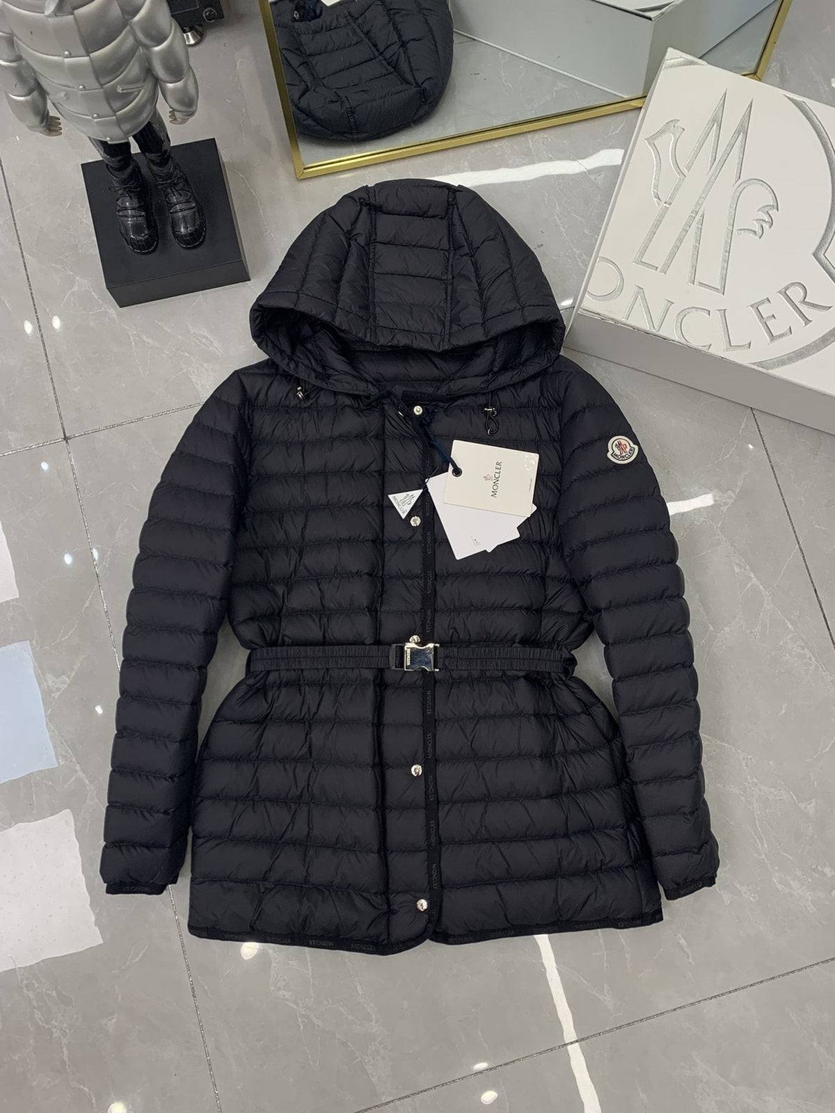 Moncler Belted Hooded Puffer Coat