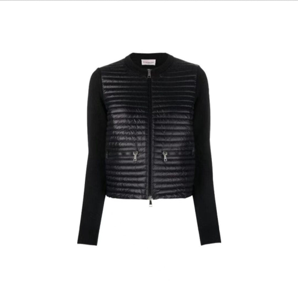 Moncler Quilted Knit-Sleeve Zip Down Jacket