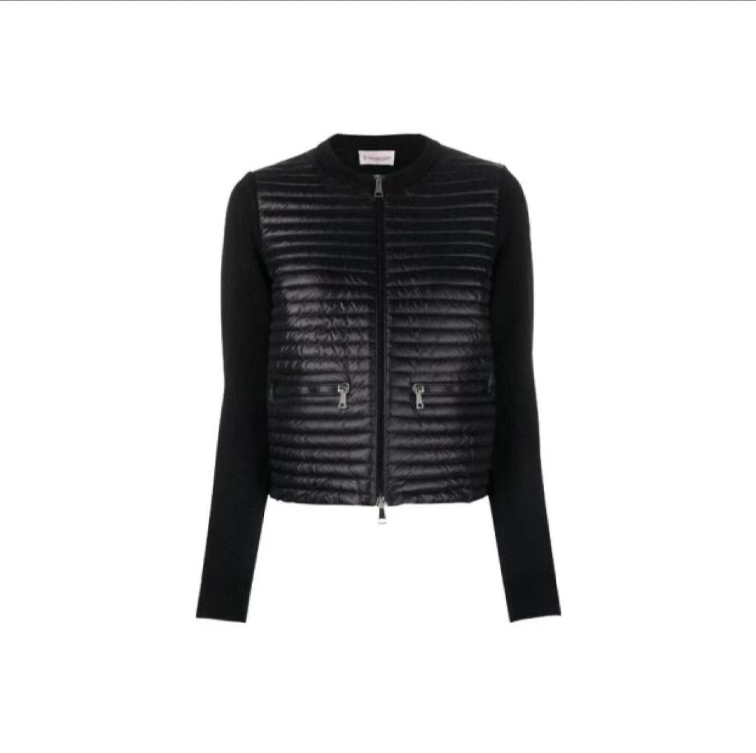 Moncler Quilted Knit-Sleeve Zip Down Jacket
