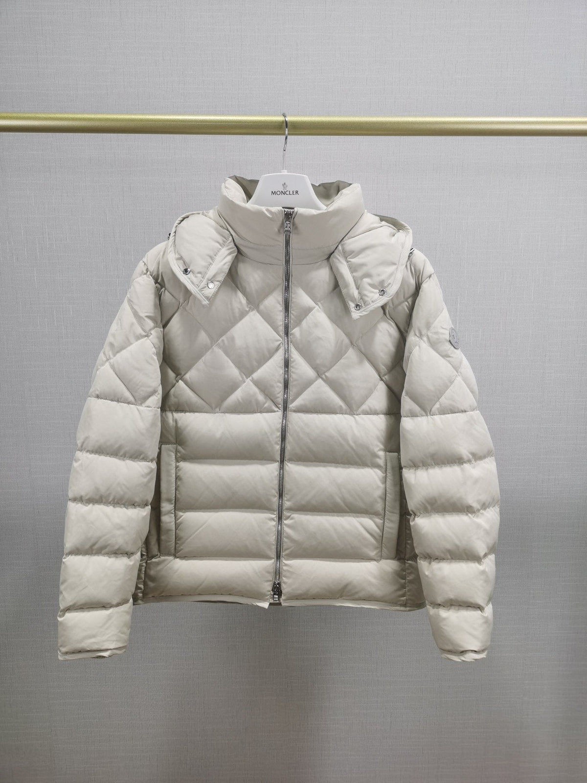 Moncler Men's Quilted Short Down Coat with Detachable Hood