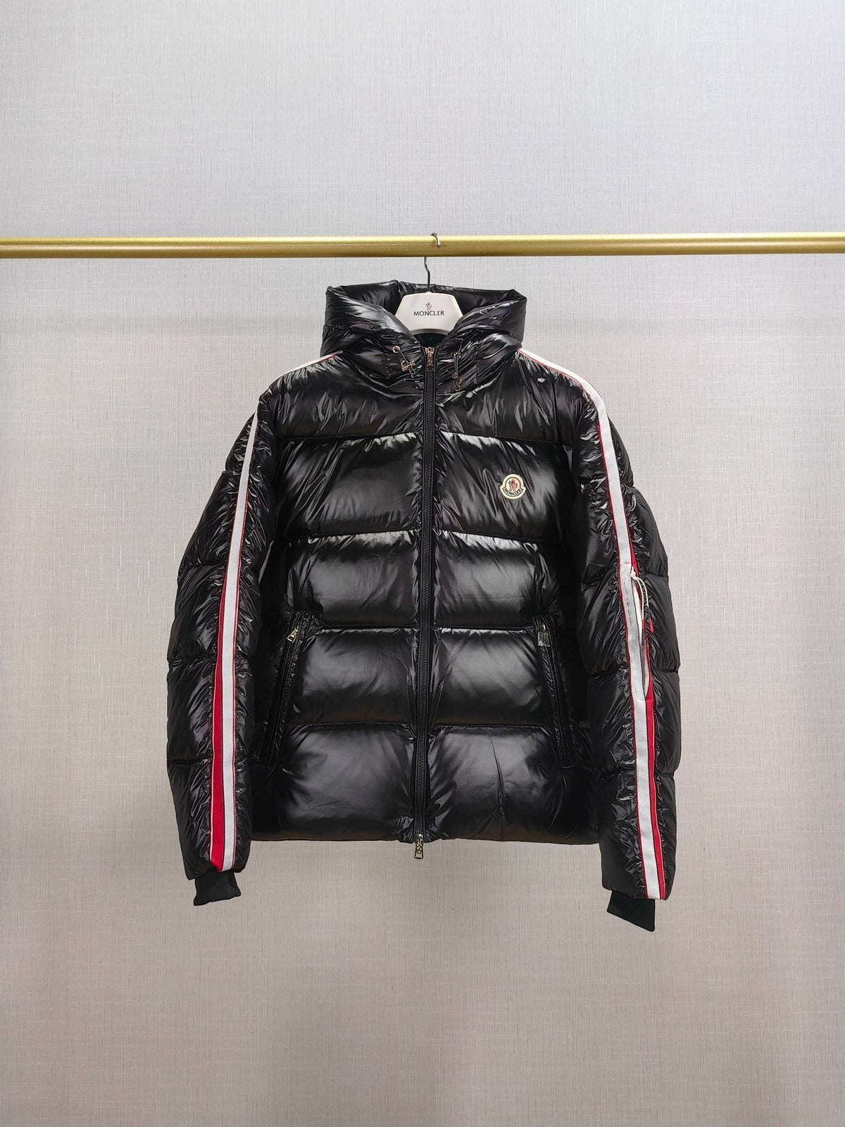 Moncler Men's Hooded Striped-Sleeve Puffer Coat