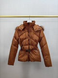 Moncler Women's Fur-Trim Hood Belted Short Down Coat