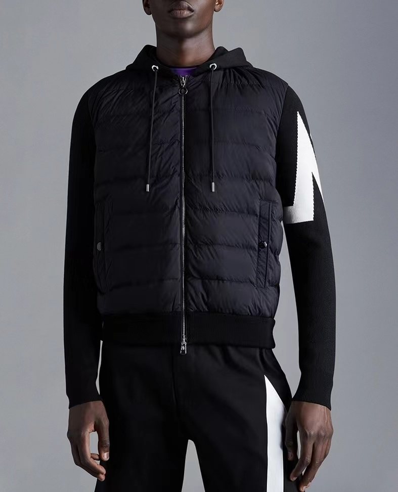 Moncler Hooded Hybrid Quilted Knit Puffer Jacket