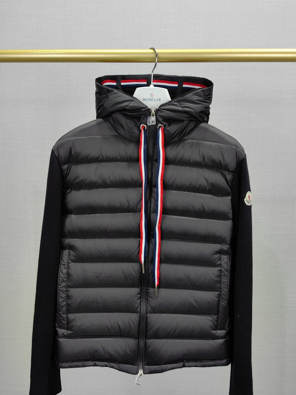 Moncler Quilted Knit-Sleeve Hooded Jacket