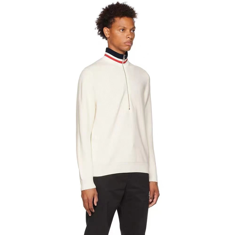 Moncler Rib-Knit Striped Collar Quarter-Zip Sweater