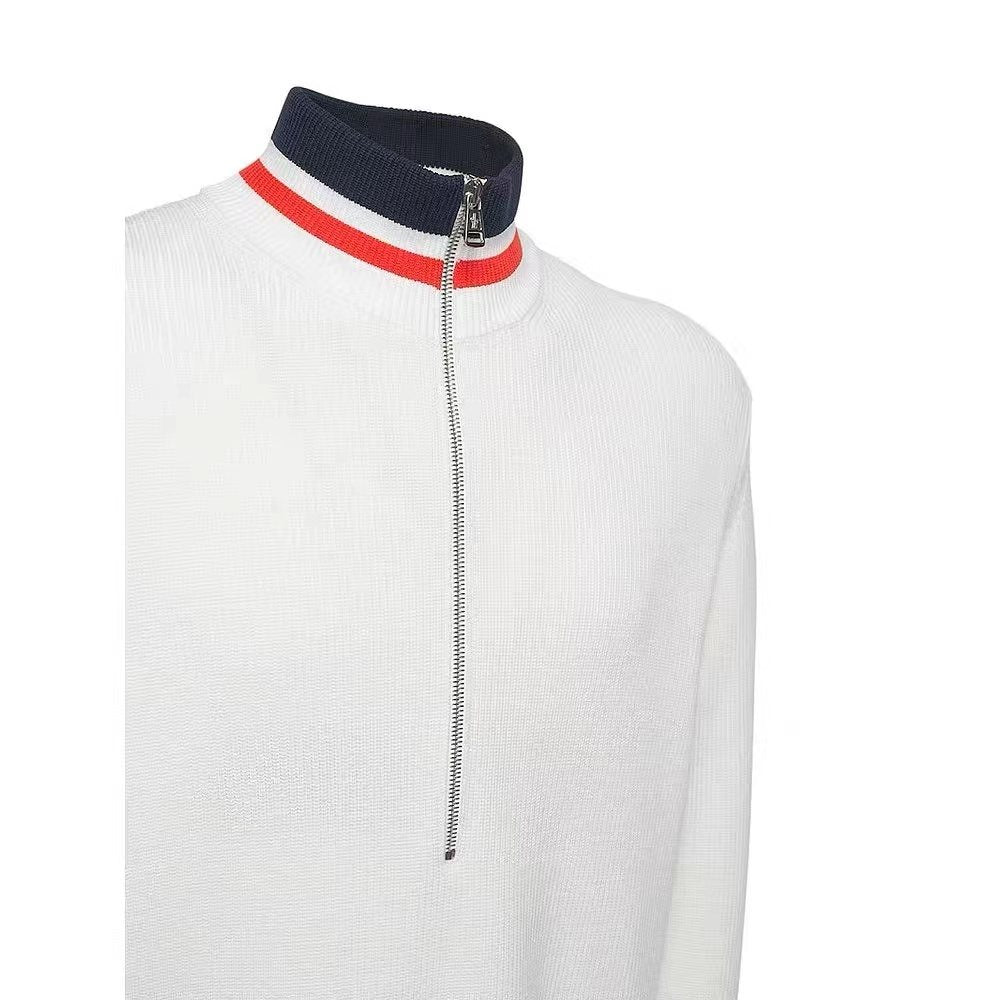 Moncler Rib-Knit Striped Collar Quarter-Zip Sweater