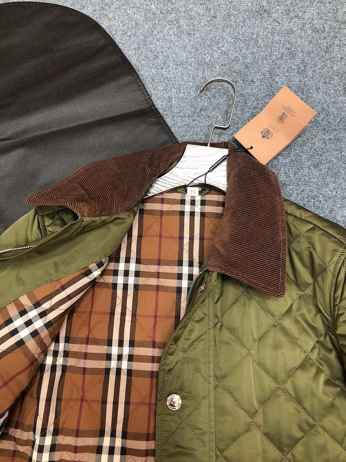 Burberry Corduroy-Collar Diamond-Quilted Jacket