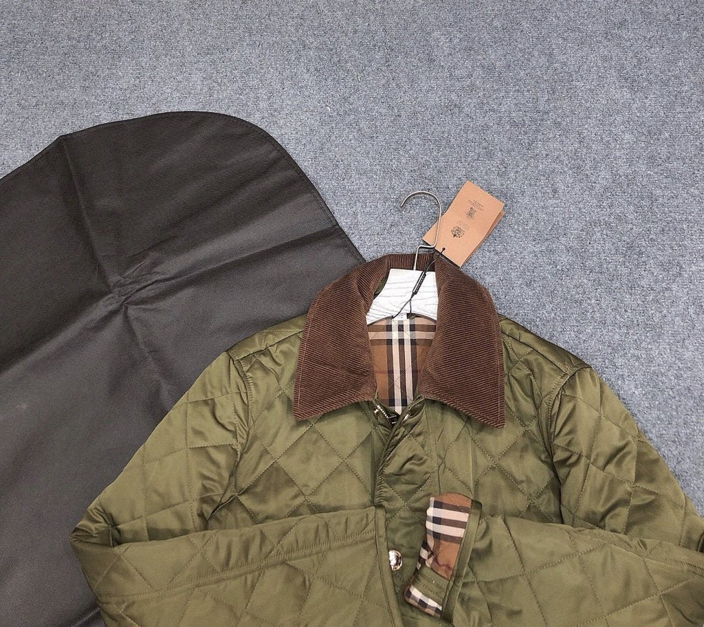 Burberry Corduroy-Collar Diamond-Quilted Jacket