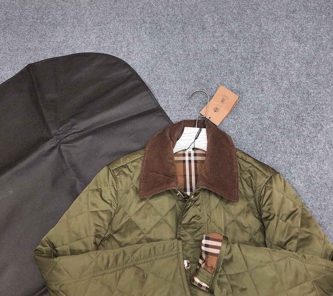 Burberry Corduroy-Collar Diamond-Quilted Jacket