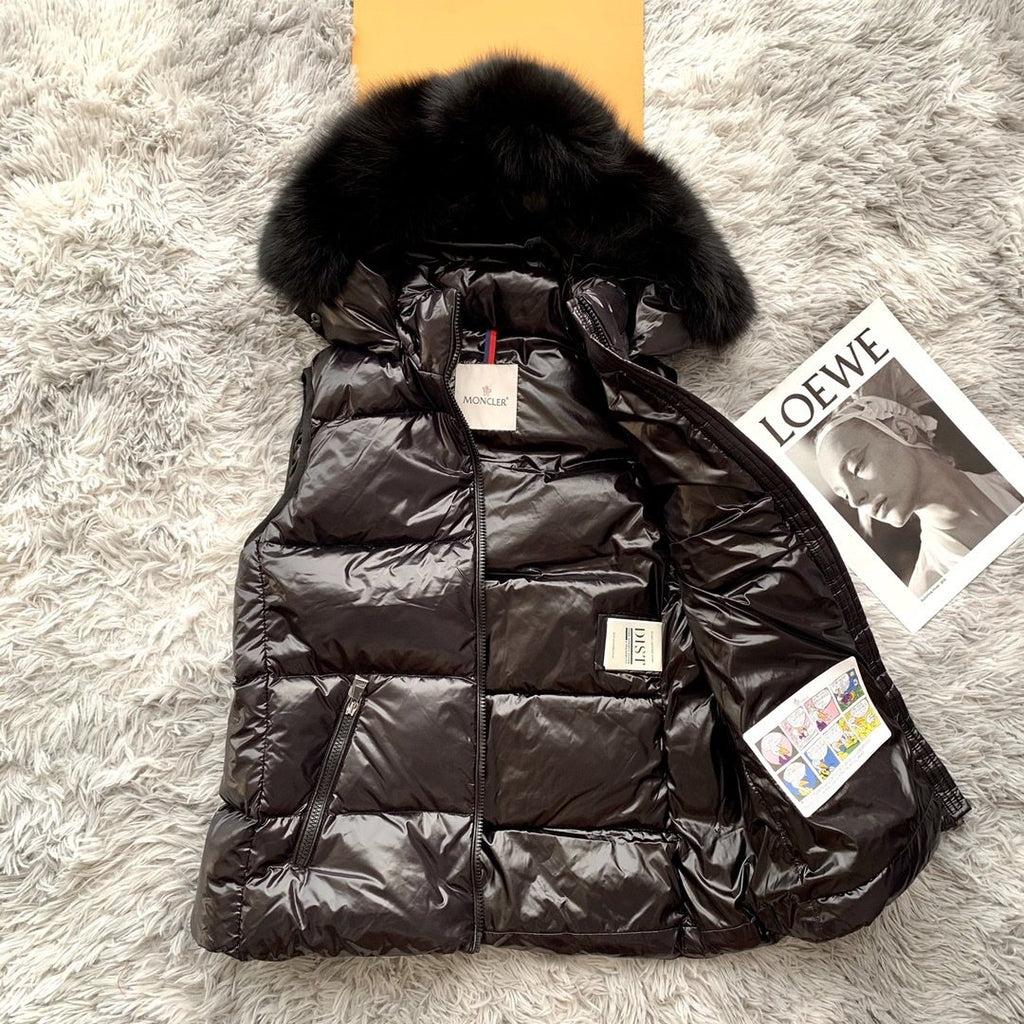 Moncler Fur-Trimmed Hooded Down Vest