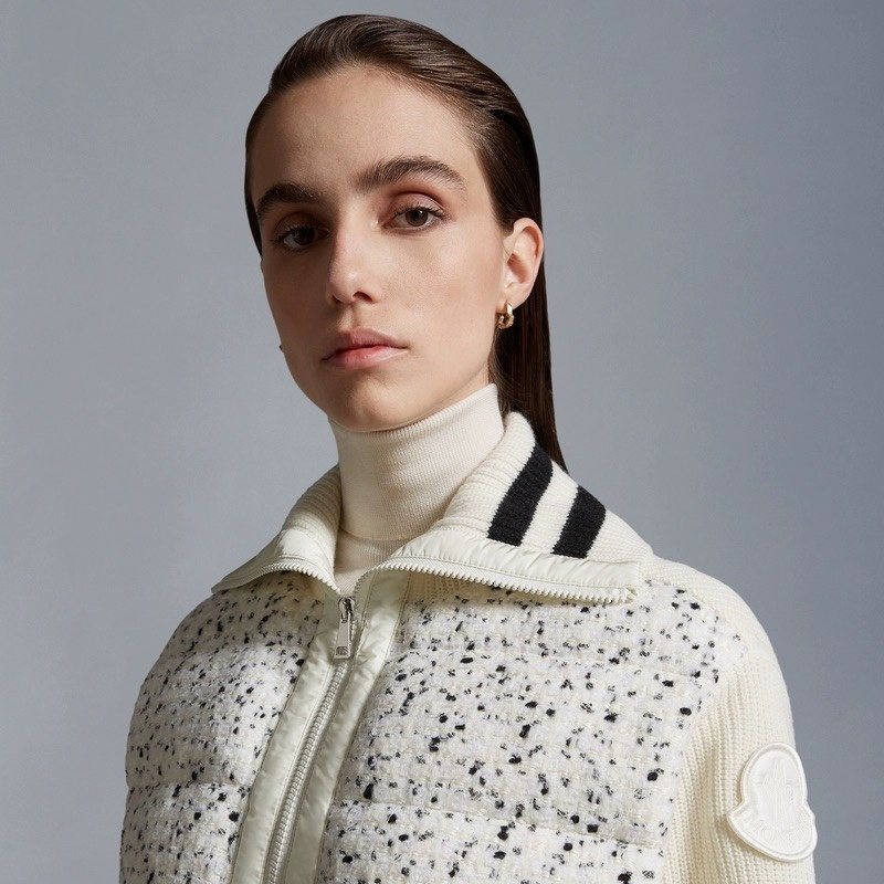 Moncler Ivory Speckled Zip-Front Coat