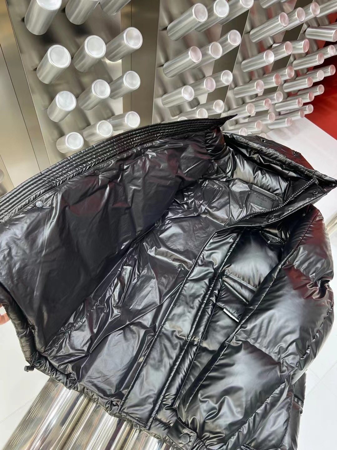 Prada Black Hooded Quilted Puffer Jacket