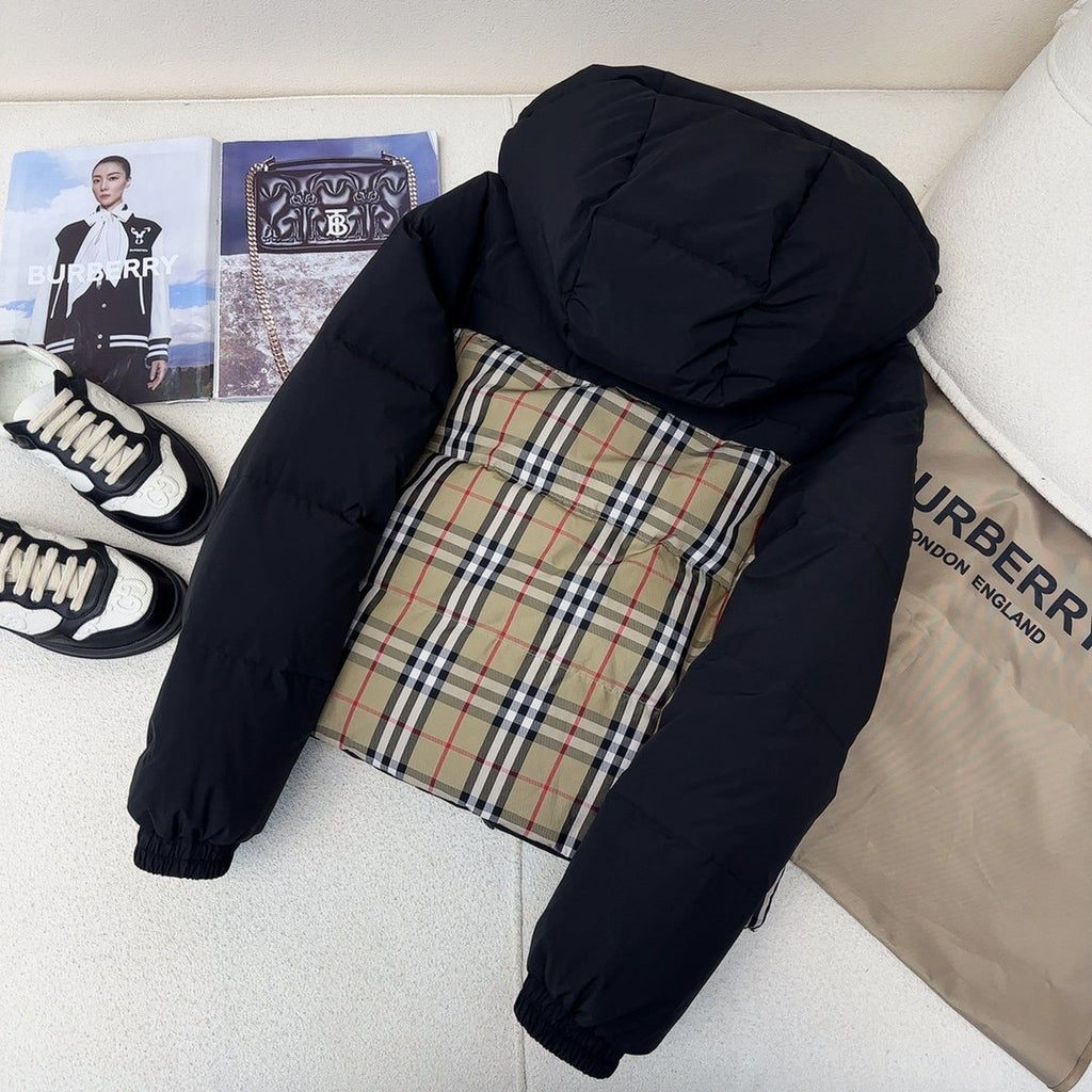 Burberry Checked-Panel Hooded Puffer Jacket