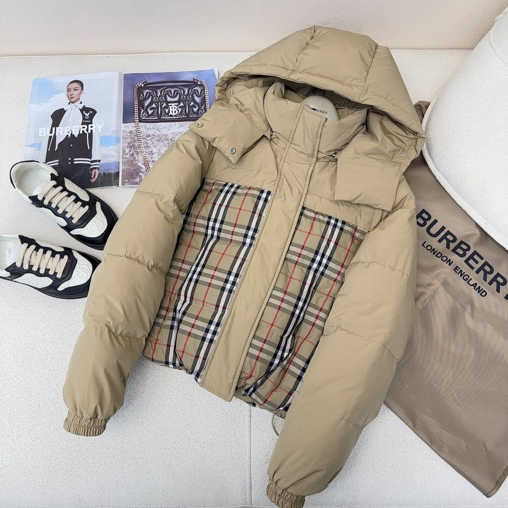 Burberry Checked-Panel Hooded Puffer Jacket