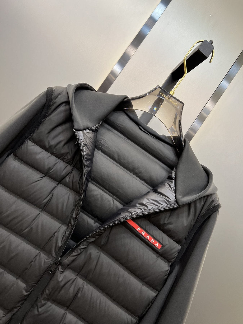 Prada Black Hooded Quilted Jacket