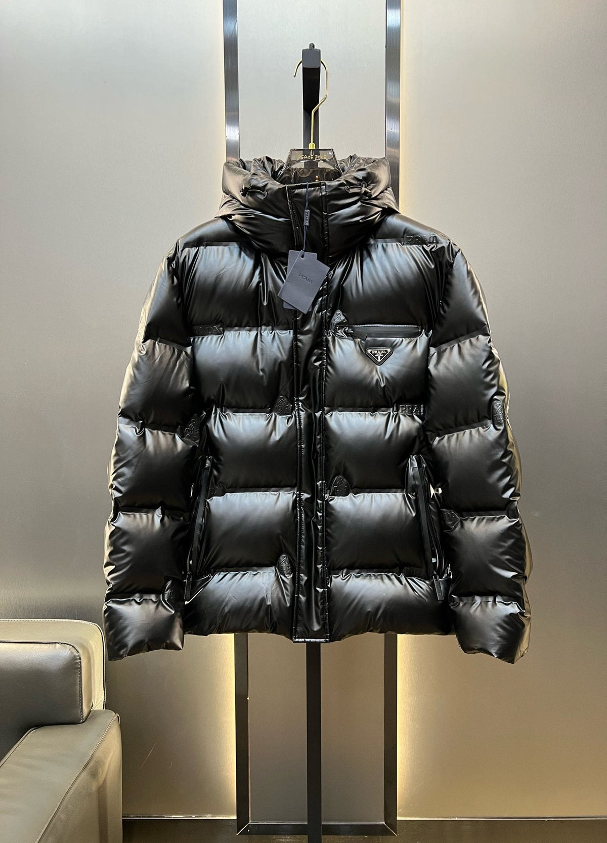 Prada Black Hooded Quilted Puffer Jacket