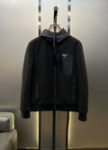 Prada Black Hooded Full-Zip Jacket with Triangle Chest Badge