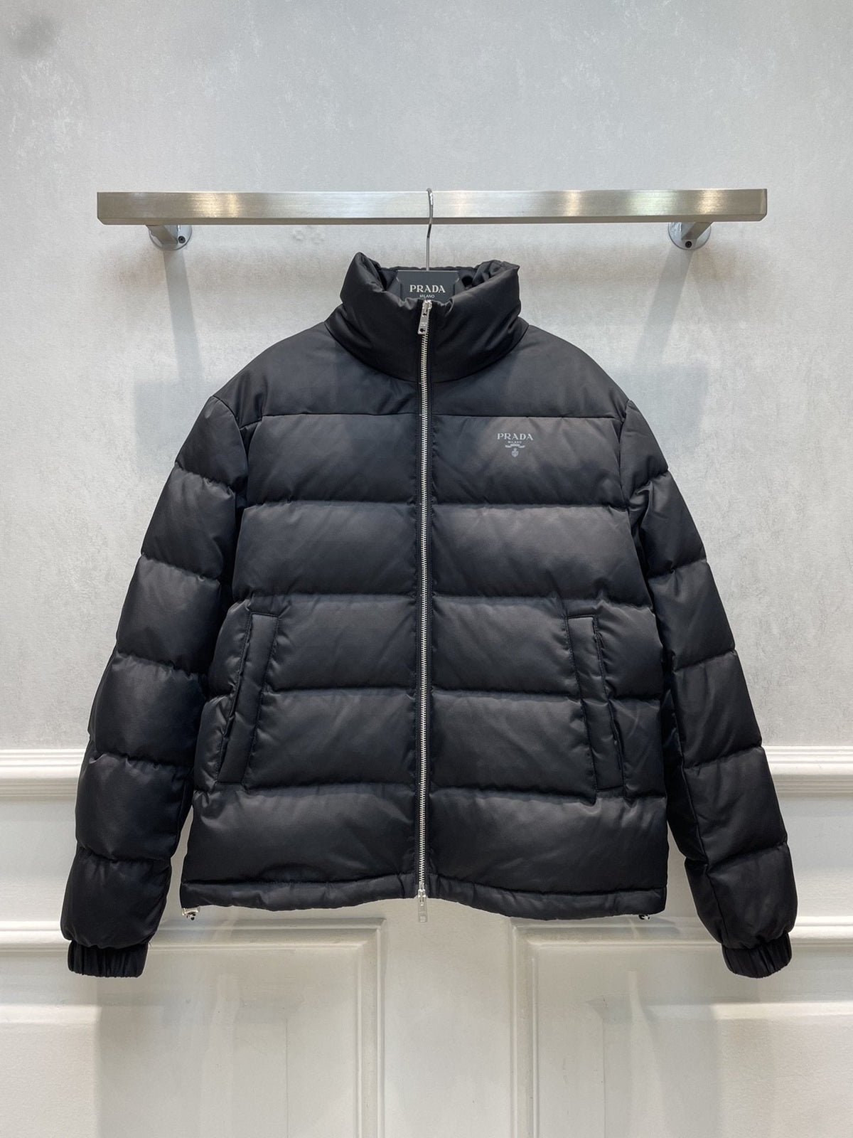 Prada Black Quilted Logo Puffer Jacket