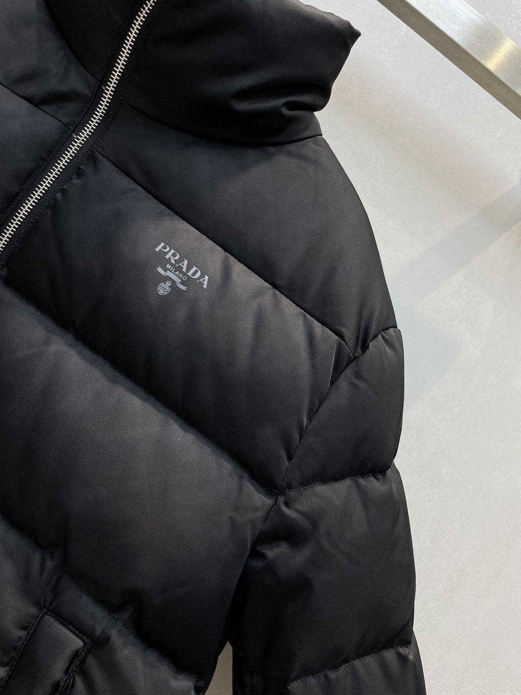 Prada Black Quilted Logo Puffer Jacket