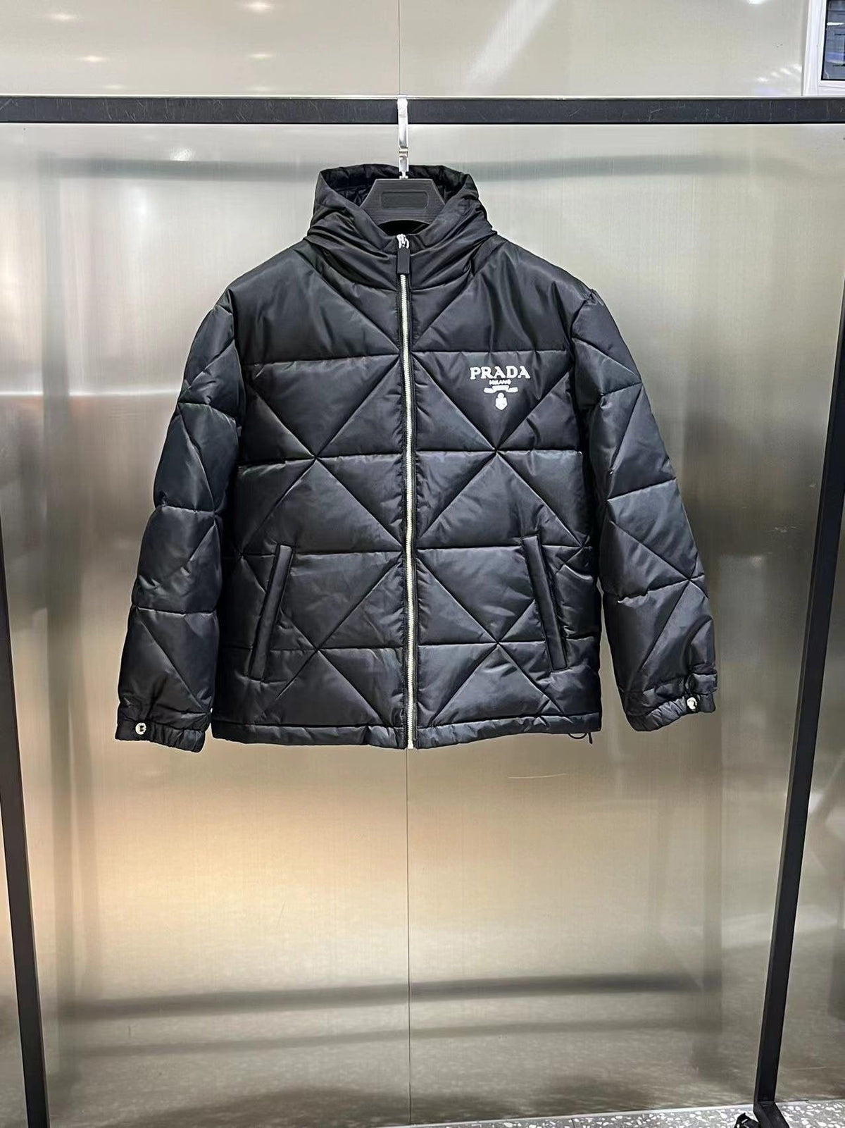 Prada Men's Black Diamond-Quilted Hooded Puffer Jacket