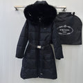 Prada Fur-Trim Hooded Longline Puffer Jacket