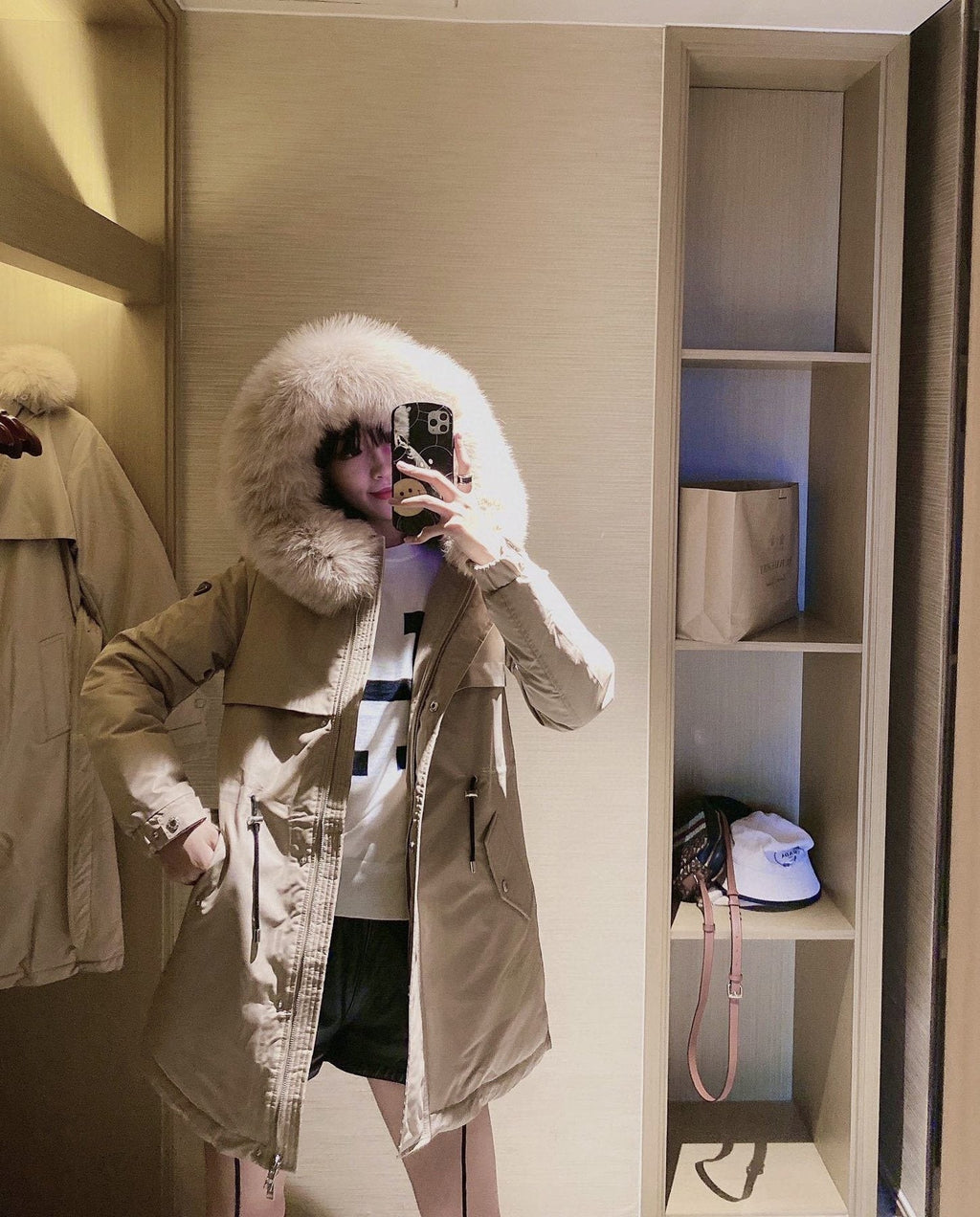 Prada Detachable Fox Fur-Trim Hood Long Down Jacket