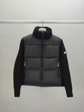 Moncler Women's High-Collar Knit-Sleeve Down Jacket